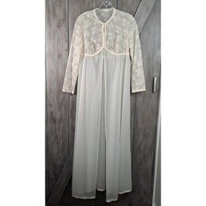Vintage Vanity Fair Sz 32 Long Double Chiffon Robe & Sheer Lace  Romantic Flowy